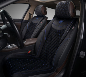 Накидка AUTOPREMIER BRILLIANT, комплект передний 2 шт., чёрный/синяя нить, стёганая алькантара, боковая поддержка спины BRL110 фото в интернет-магазине АвтоОлимп