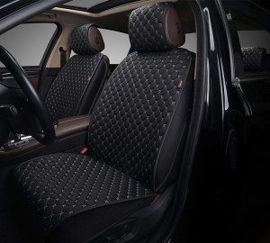 Комплекты накидок для автомобильных сидений PREMIUM, чёрный/серая нить, PRM1400 фото в интернет-магазине АвтоОлимп