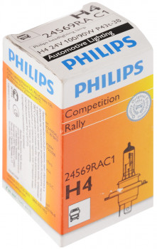 Автолампа H4 (100/90) P43t-38 RALLY 24V PHILIPS  P-24569 фото в интернет-магазине АвтоОлимп