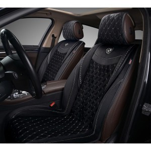Накидка AUTOPREMIER BRILLIANT, комплект передний 2 шт., чёрный/серая нить, стёганая алькантара, фото в интернет-магазине АвтоОлимп