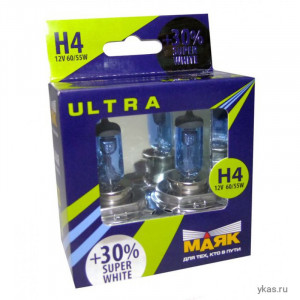 Автолампа Маяк Н4 12V 55W ULTRA Super White 82420SW+30% фото в интернет-магазине АвтоОлимп