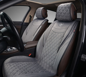 Накидка AUTOPREMIER BRILLIANT, комплект передний 2 шт., серый, стёганая алькантара, боковая поддержка спины BRL140 фото в интернет-магазине АвтоОлимп
