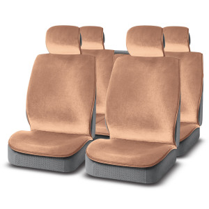 Накидка меховая PREMIER "ANTISLIP", комплект на весь салон 5 шт., бежевый, стриженный эко мех фото в интернет-магазине АвтоОлимп