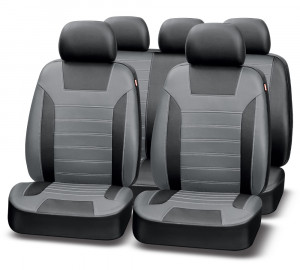 Авточехлы PREMIER PLATINUM VIP, черный/серый, эко кожа, SRS AIRBAG, карман, 5 мм поролон, 6 молний, 11 предметов, 1/5, PIV1440 фото в интернет-магазине АвтоОлимп