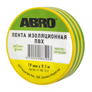 Изолента желто-зеленая ABRO ,10м фото в интернет-магазине АвтоОлимп