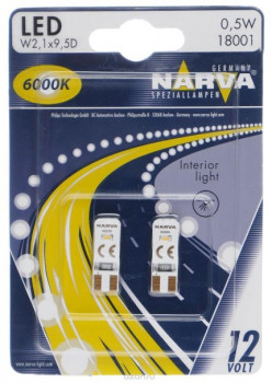 Лампа W5W 0,6W (W2,1x9,5d)  Range Power LED 12V (блистер 2шт) -18145 WHITE NARVA фото в интернет-магазине АвтоОлимп