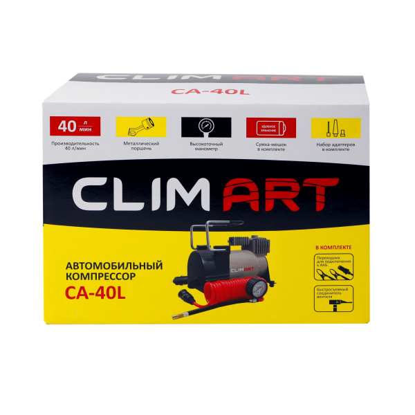 Компрессор автомобильный Clim Art CA-40L, 40/мин, сумка-мешок для хранения,витой шланг фото в интернет-магазине АвтоОлимп