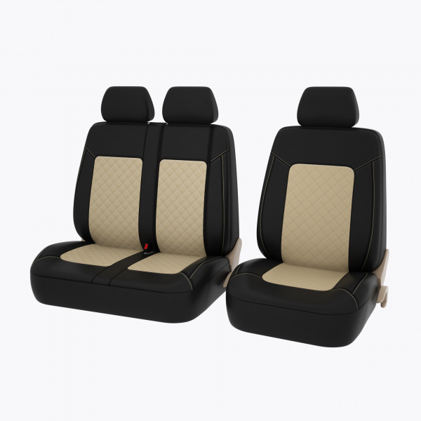 Чехлы PSV Elegant Next TRANSIT (Черный/Ромб белый/отстрочка белая), ромб + экокожа фото в интернет-магазине АвтоОлимп